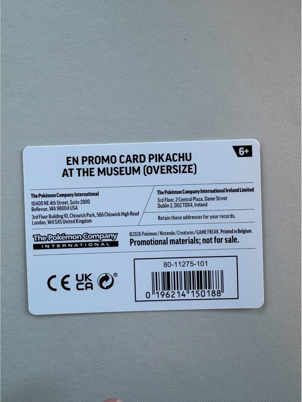 Pokémon En Promo Card Pikachu at the Museum Oversize Promo Card Insert Only EN M